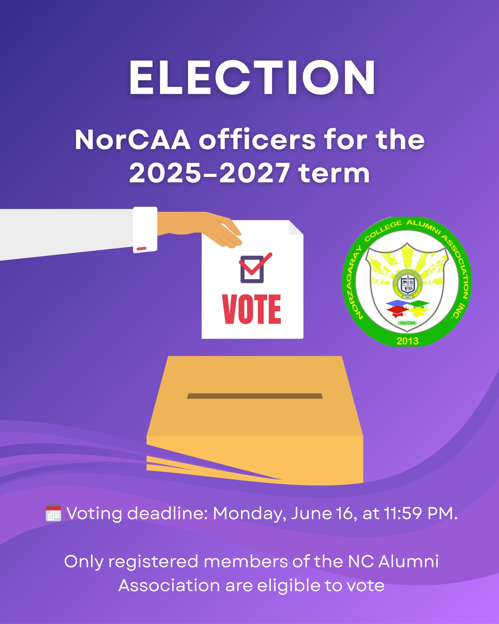 The election for the new NorCAA officers for the 2025–2027 term is now officially open.